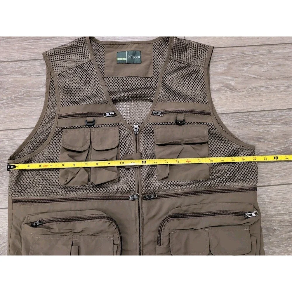 OUTDOOR MESH FLY FISHING VEST KHAKI UTILITY CARGO MEN'S SIZE LARGE EUC